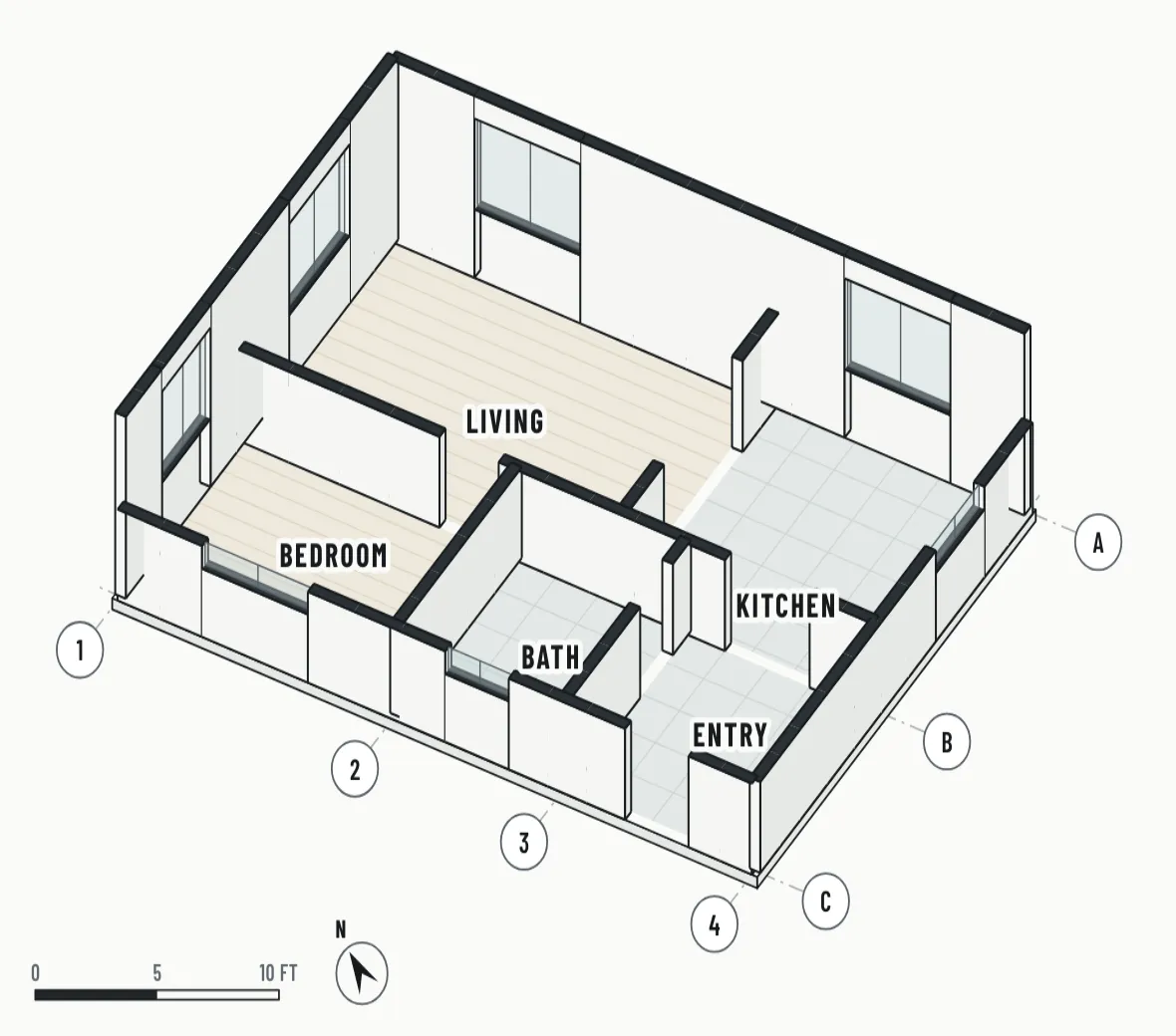 Illustration: the walls closed with board and the floors going down room by room